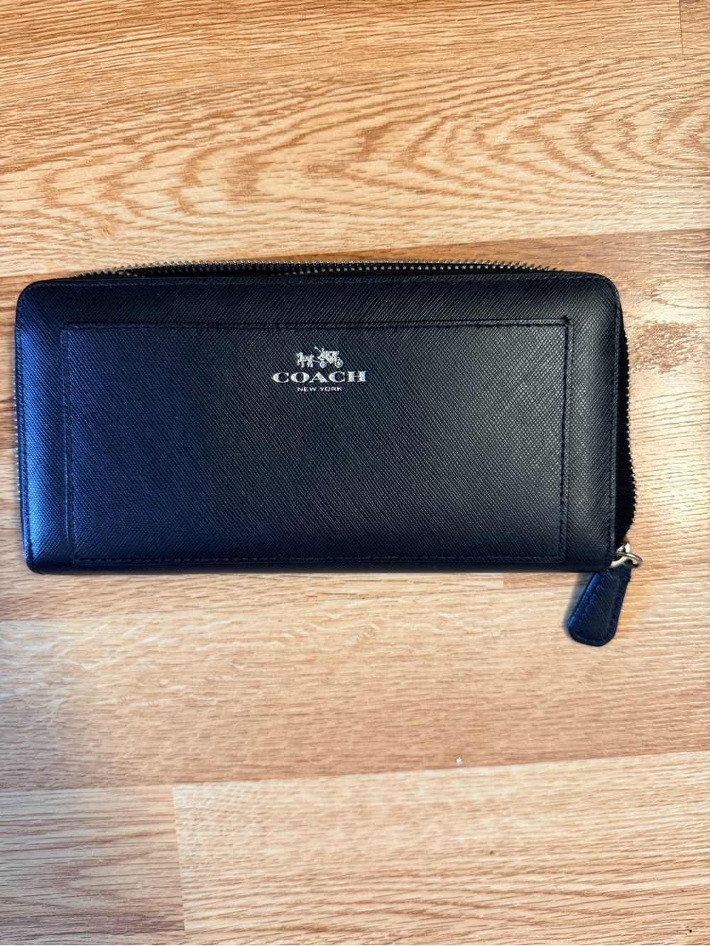 COACH Black Zip-Around Saffiano Leather Wallet